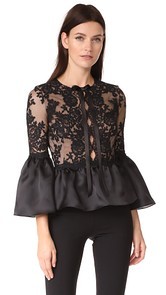 Marchesa Peplum Top with Bell Sleeves