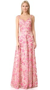 Marchesa Notte Floral Embroidered Gown