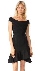 Herve Leger Boat Neck Layered Skirt Dress