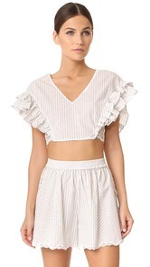 Jonathan Simkhai Trimmed Lace Ruffle Crop Top