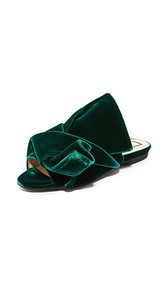 No. 21 Flat Slides with Bow in Velvet