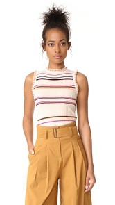Rebecca Taylor Sleeveless Striped Rib Tank