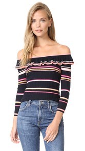 Rebecca Taylor Long Sleeve Striped Rib Pullover
