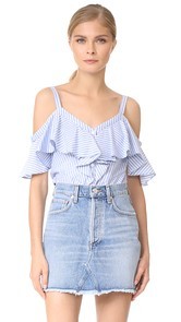 Veronica Beard Grant Off Shoulder Ruffle Shirt