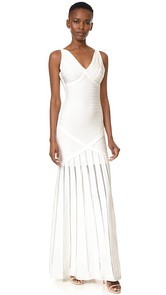 Herve Leger V Neck Gown with Pointelle Skirt