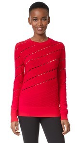 Prabal Gurung Solid Cable Crew Neck Knit Sweatshirt