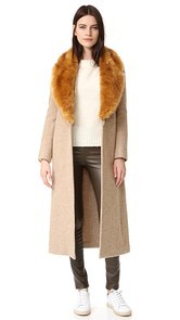 Helmut Lang Wool Coat with Faux Fur Collar