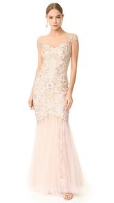 Marchesa Notte Cap Sleeve Gown