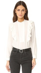 Rebecca Taylor Long Sleeve Silk Ruffle Top