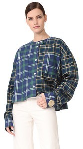 Natasha Zinko Printed Oversized Cotton Plaid Shirt