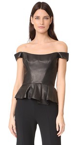 Reem Acra Leather Bustier Peplum Top