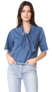 See by Chloe Denim Tie Neck Top