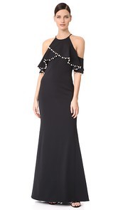 Badgley Mischka Collection Imitation Pearl Trim Gown