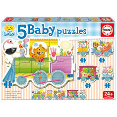 Пазл Животные в паровозе, 5 в 1, 19 деталей, Educa