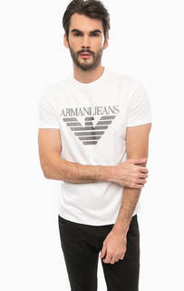 Белая хлопковая футболка с круглым вырезом Armani Jeans