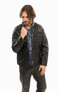 Черная кожаная куртка на молнии Pepe Jeans