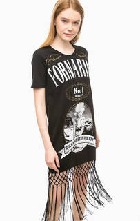Черная туника-футболка с бахромой Fornarina