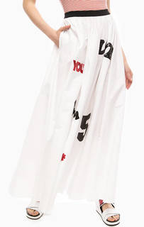 Длинная белая юбка с отделкой пайетками Fornarina