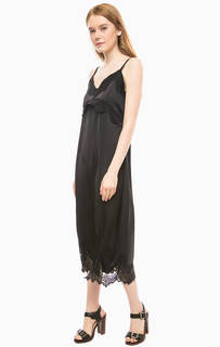 Черное платье на бретелях с отделкой кружевом Fornarina