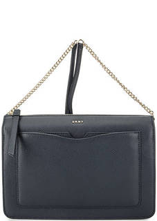 Синяя кожаная сумка с двумя отделами Dkny