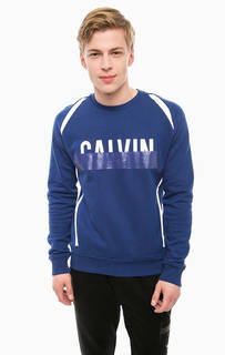 Синий свитшот с контрастным принтом Calvin Klein Jeans