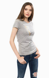 Серая футболка из хлопка с принтом Guess