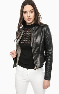 Черная кожаная куртка с баской Marciano Guess