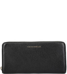 Черный кожаный кошелек на молнии Coccinelle