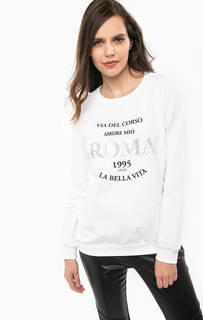 Белый хлопковый свитшот с отделкой стразами Liu Jo