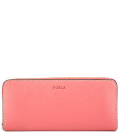 Коралловый кошелек из натуральной кожи Furla