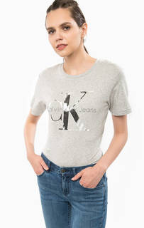 Серая футболка с принтом Calvin Klein Jeans