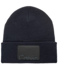 Вязаная синяя шапка с нашивкой Calvin Klein Jeans