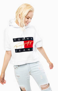Белая хлопковая толстовка с короткими рукавами Hilfiger Denim