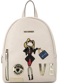 Бежевый рюкзак с разноцветными нашивками Love Moschino