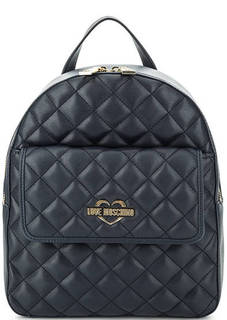 Синий стеганый рюкзак на молнии Love Moschino