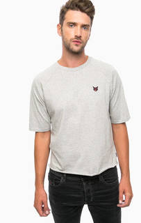 Серая футболка из хлопка с вышивкой Diesel