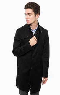 Черное пальто с карманами и ветрозащитной планкой Cinque