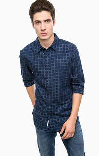 Синяя рубашка в клетку Hilfiger Denim