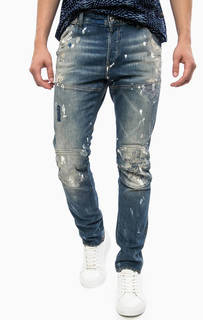 Синие зауженные джинсы с вышивкой и потертостями G Star RAW