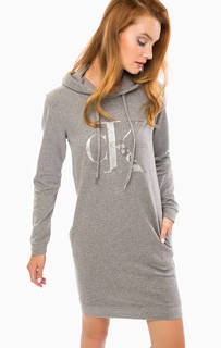 Серое платье с капюшоном Calvin Klein Jeans