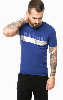 Синяя футболка из хлопка с принтом Calvin Klein Jeans