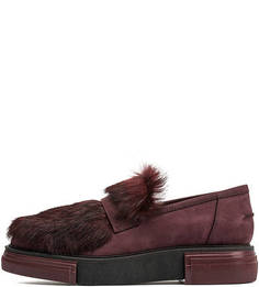 Замшевые лоферы с натуральным мехом Pollini
