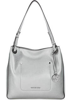 Серебристая сумка из сафьяновой кожи на молнии Michael Michael Kors