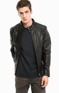 Черная кожаная куртка на молнии Selected