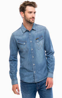 Синяя джинсовая рубашка с карманами Wrangler