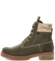 Кожаные ботинки цвета хаки на шнуровке S.Oliver
