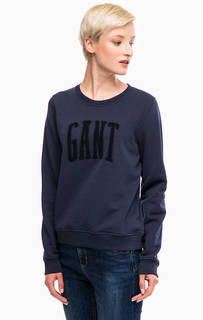 Синий хлопковый свитшот с логотипом бренда Gant