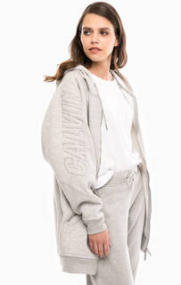 Серая удлиненная толстовка на молнии Calvin Klein Jeans