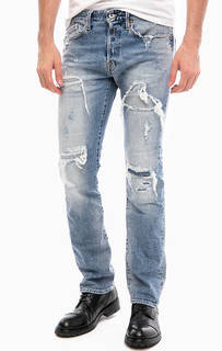 Зауженные джинсы с потертостями и заплатами Replay