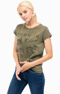 Хлопковая футболка цвета хаки Pepe Jeans